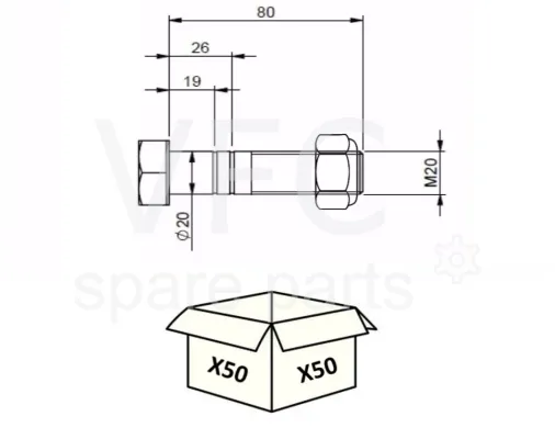 Запобіжний болт з гайкою Д=20мм (упаковка 50 шт.) — Photo 2